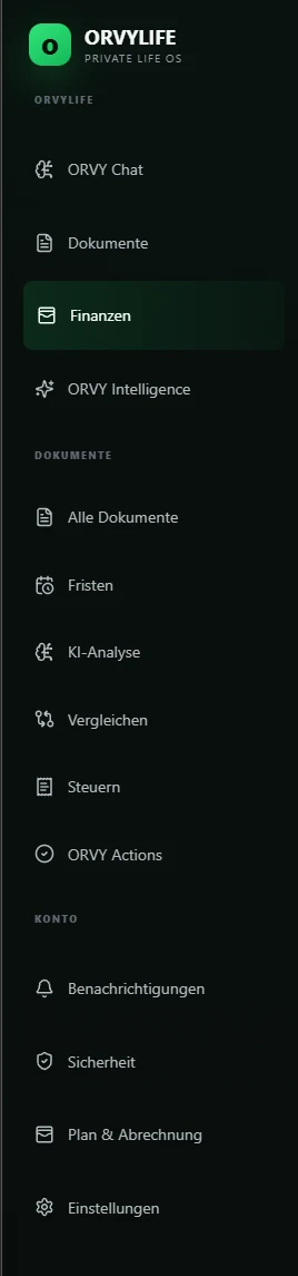 ORVY Life mobile navigation